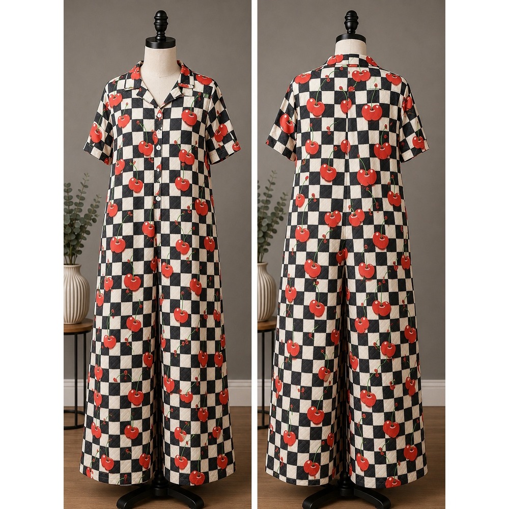 Wrenny Maze Cherry Checkerboard Dopamine Jumpsuit XL Texas Boutique